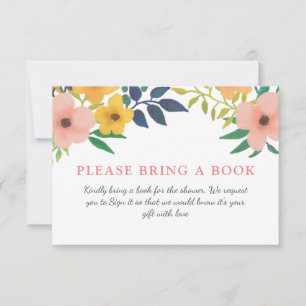 Watercolor Pink Florals Baby Shower Bring A Book Invitation