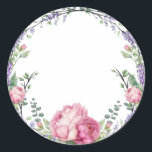 Watercolor pink florals lavender educalyptus classic round sticker<br><div class="desc">An elegant and vintage design featuring eucalyptus,  lavender and pink florals painted in romantic watercolor.</div>
