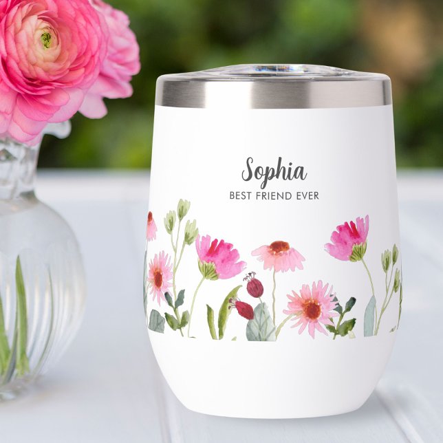 Watercolor Pink Florals Personalised Name Monogram (Creator Uploaded)