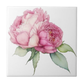 Watercolor pink florals pink peonies pink roses ceramic tile