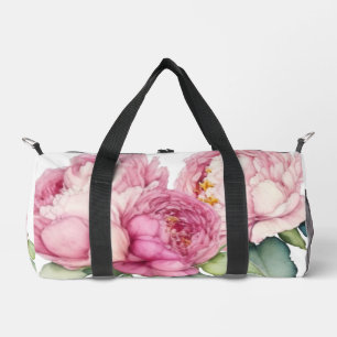 Watercolor pink florals pink peonies pink roses duffle bag