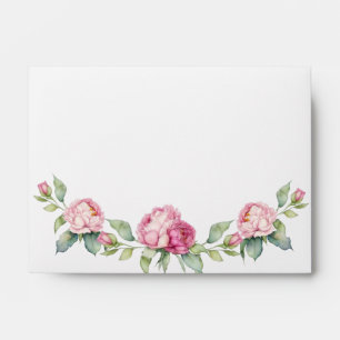 Watercolor pink florals pink peonies pink roses envelope