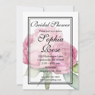 Watercolor pink florals pink peonies pink roses invitation