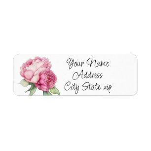 Watercolor pink florals pink peonies pink roses return address label