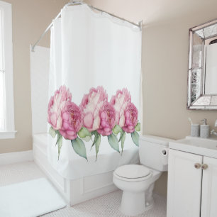 Watercolor pink florals pink peonies pink roses shower curtain