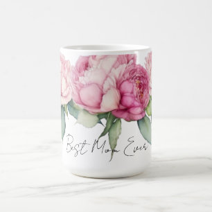 Watercolor pink florals pink peonies roses Mum Coffee Mug