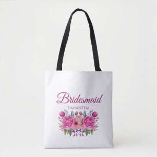 Watercolor Pink Flower Bouquet-Bridesmaid Gift- Tote Bag