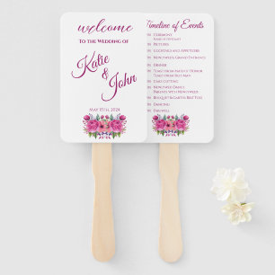 Watercolor Pink Flower Bouquet-Wedding Program- Hand Fan