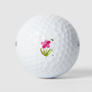 Watercolor pink flower bumblebee Pretty Feminine  Golf Balls