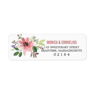 Watercolor Pink Flower Burst   Return Address Label