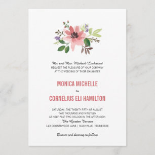 Watercolor Pink Flower Burst   Wedding Invitation