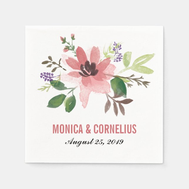 Watercolor Pink Flower Burst | Wedding Reception Napkin (Front)