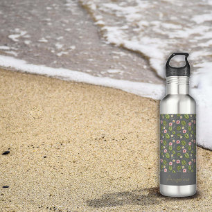 Watercolor pink flower name  710 ml water bottle