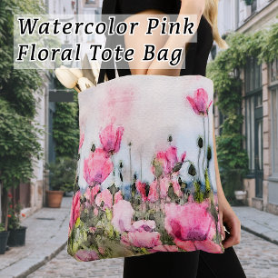 Watercolor Pink Flower Painting Grocery Bag