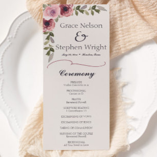 Watercolor Pink Flower Wedding Event Program