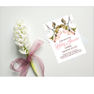 Watercolor Pink Flowering Dogwood   Baby Shower Invitation