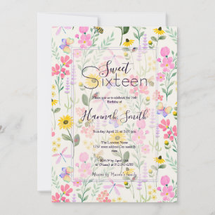 Watercolor Pink Flowers Butterflies Garden Invitation