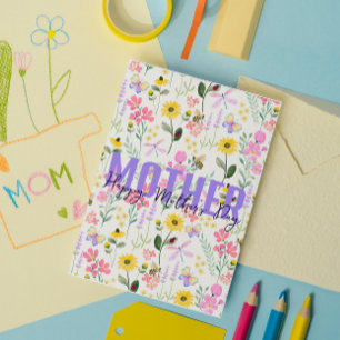 Watercolor Pink Flowers Butterflies Garden Thank You Card