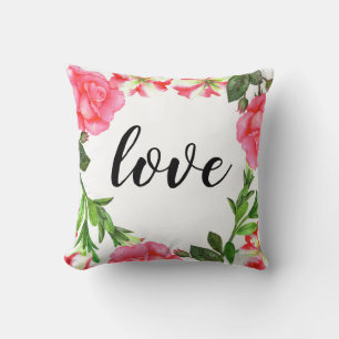 Watercolor Pink Flowers Circle Wreath Cushion