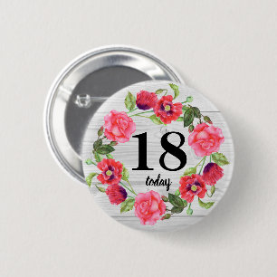 Watercolor Pink Flowers Circle Wreath Design 6 Cm Round Badge