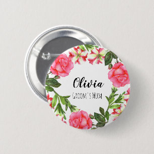 Watercolor Pink Flowers Circle Wreath Design 6 Cm Round Badge