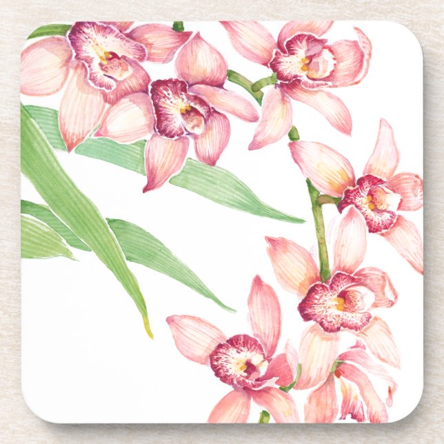 Watercolor Pink Flowers Coaster (Front)