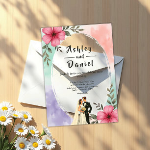 Watercolor Pink Flowers Couple Boho Summer Wedding Acrylic Invitations