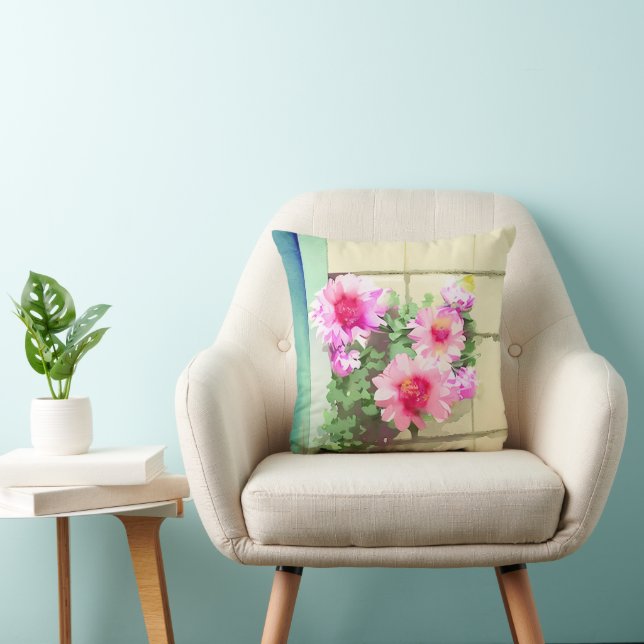 Watercolor Pink Flowers Cushion (Chair)