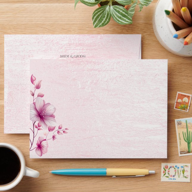 Watercolor Pink Flowers Envelope (Desk)