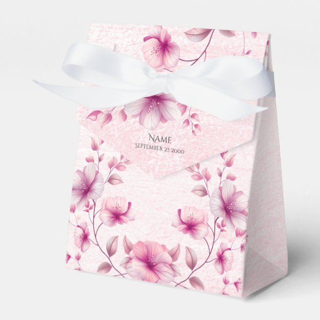 Watercolor Pink Flowers Favour Box (Front Side)