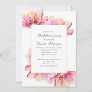 Watercolor pink flowers. Floral bachelorette party Invitation