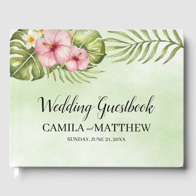 Watercolor Pink Flowers Guest Book (Front)