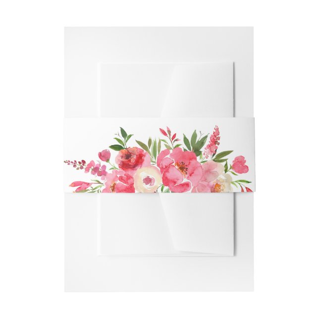 Watercolor Pink Flowers Invitation Belly Band (Front Example)