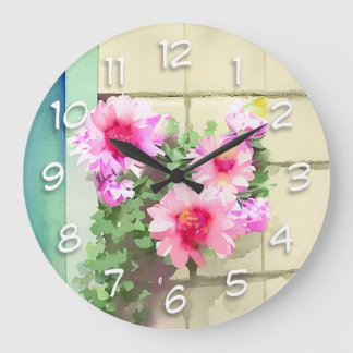 Watercolor Pink Flowers Large Clock