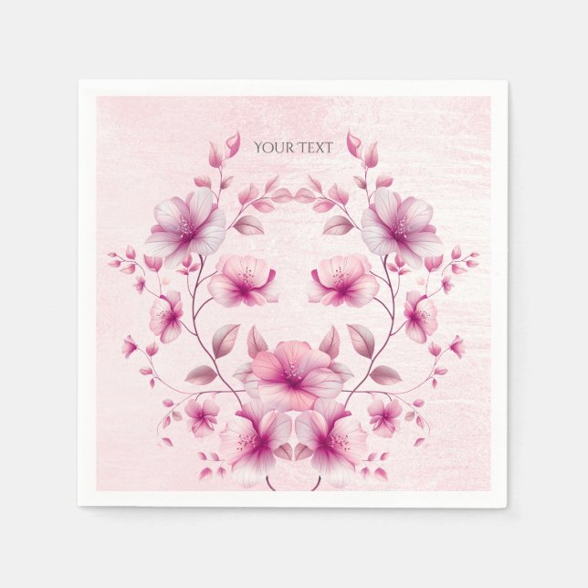 Watercolor Pink Flowers Napkins (Front)