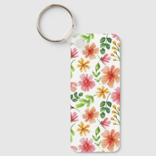 Watercolor Pink Flowers Pattern-69677 Key Ring