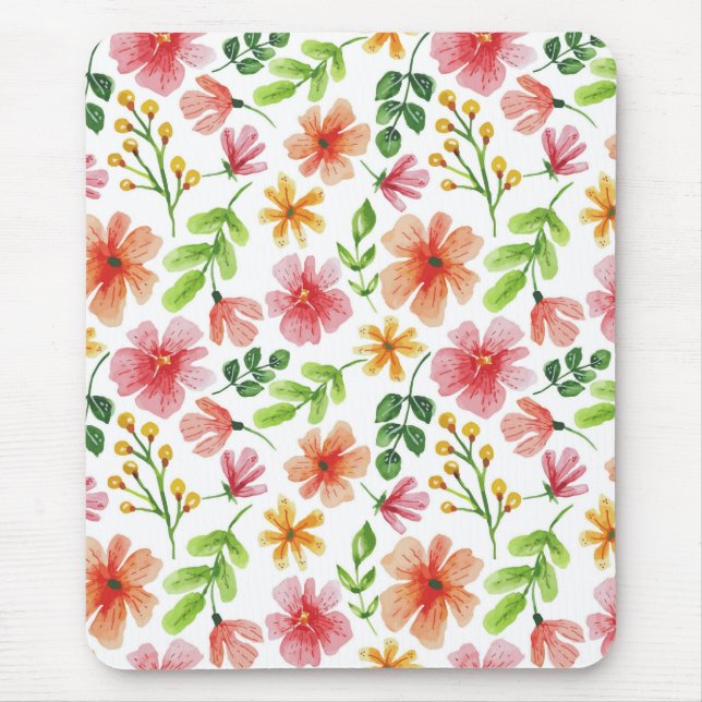 Watercolor Pink Flowers Pattern-69677 Mouse Pad (Front)