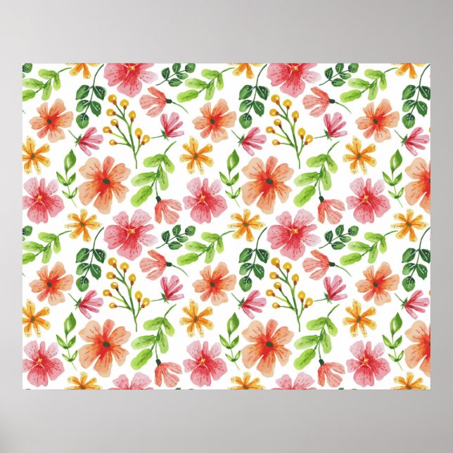Watercolor Pink Flowers Pattern-69677 Poster (Front)