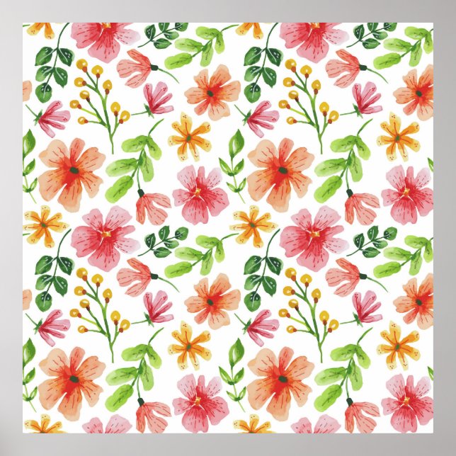 Watercolor Pink Flowers Pattern-69677 Poster (Front)