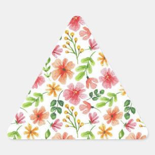 Watercolor Pink Flowers Pattern-69677 Triangle Sticker