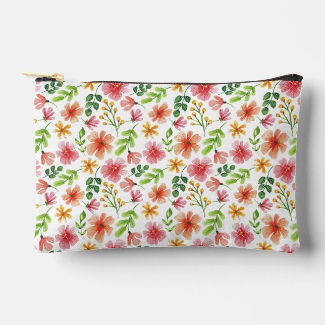 Watercolor Pink Flowers Pattern Accessory Pouch (Front)