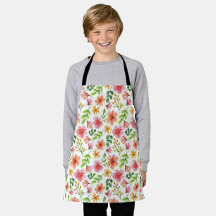 Watercolor Pink Flowers Pattern Apron
