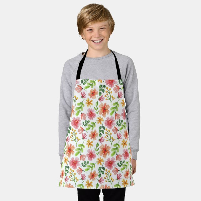 Watercolor Pink Flowers Pattern Apron (Worn)
