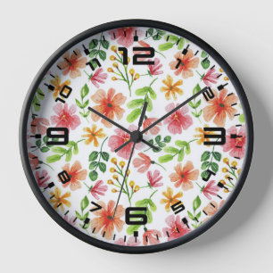 Watercolor Pink Flowers Pattern Clock