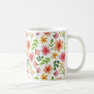 Watercolor Pink Flowers Pattern Coffee Mug