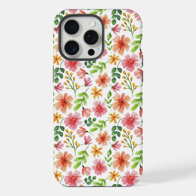 Watercolor Pink Flowers Pattern iPhone Case (Back)
