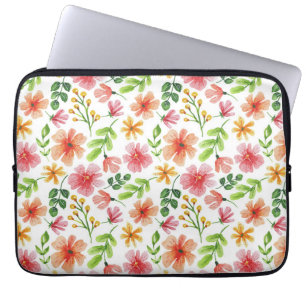 Watercolor Pink Flowers Pattern Laptop Sleeve