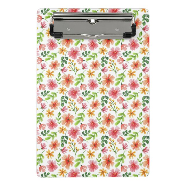 Watercolor Pink Flowers Pattern Mini Clipboard (Front)