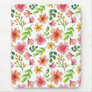 Watercolor Pink Flowers Pattern Mouse Pad