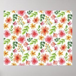 Watercolor Pink Flowers Pattern Poster